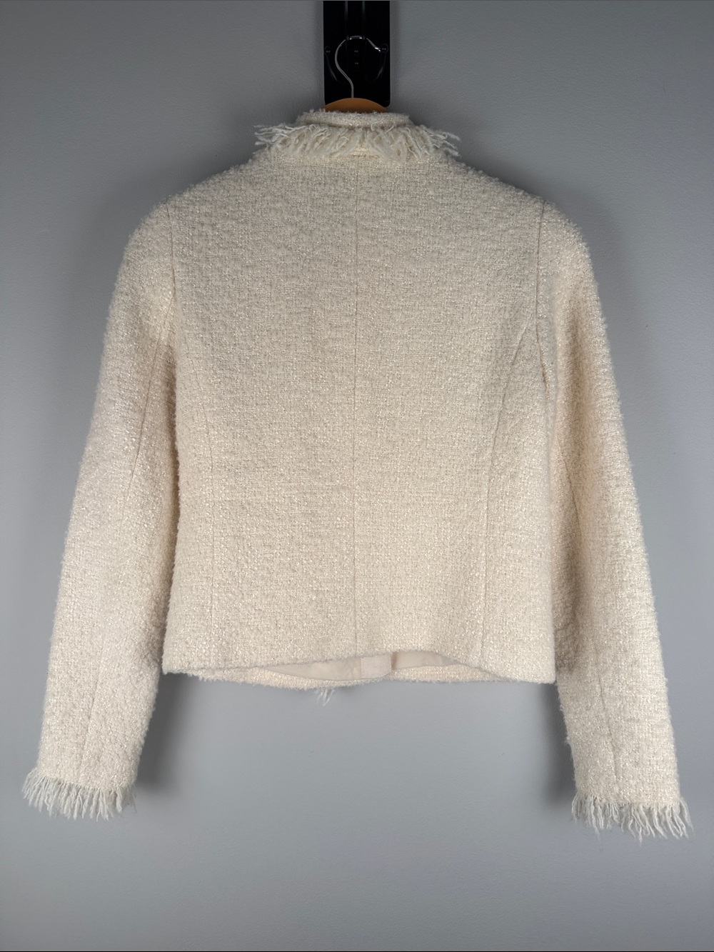Ann Taylor Cream Bouclé Fringe Blazer Old Money Chic Quiet Luxury - Picture 3 of 14
